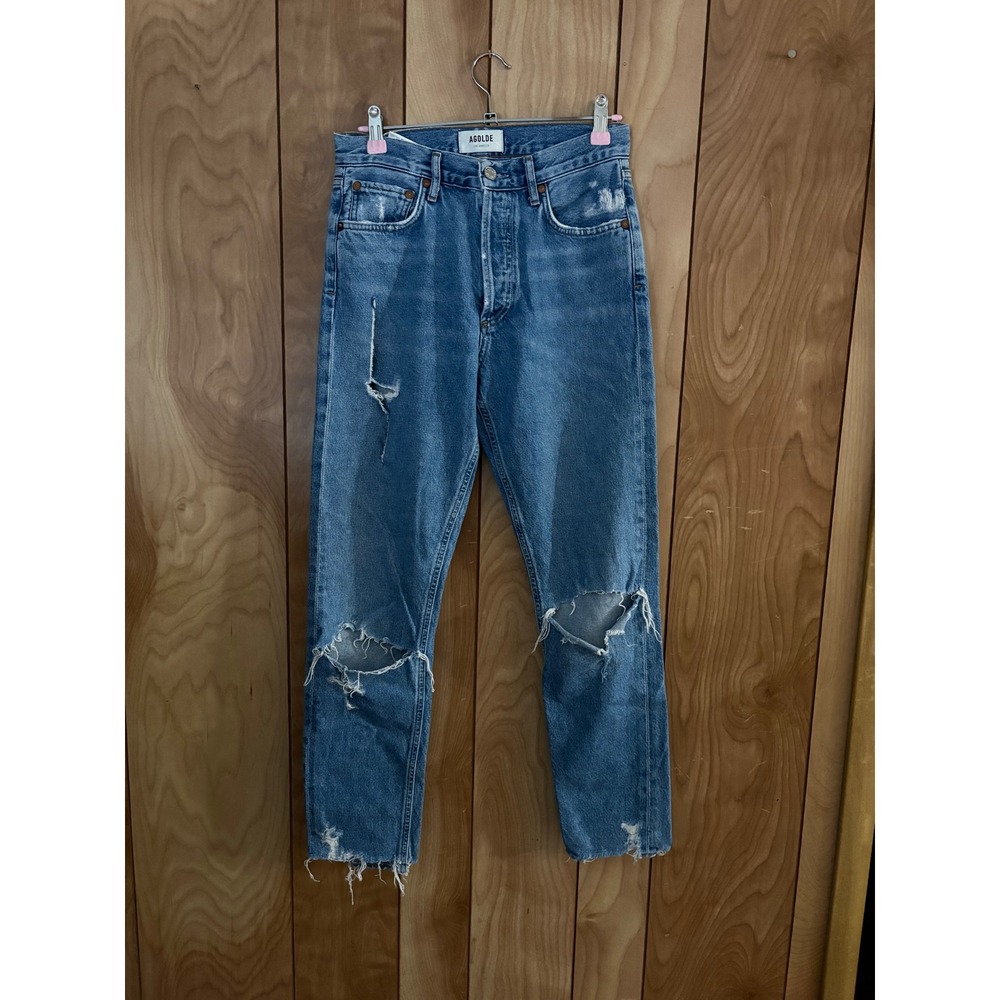 Agolde Jamie High Rise Straight Leg Distressed Jeans Blue Size 25